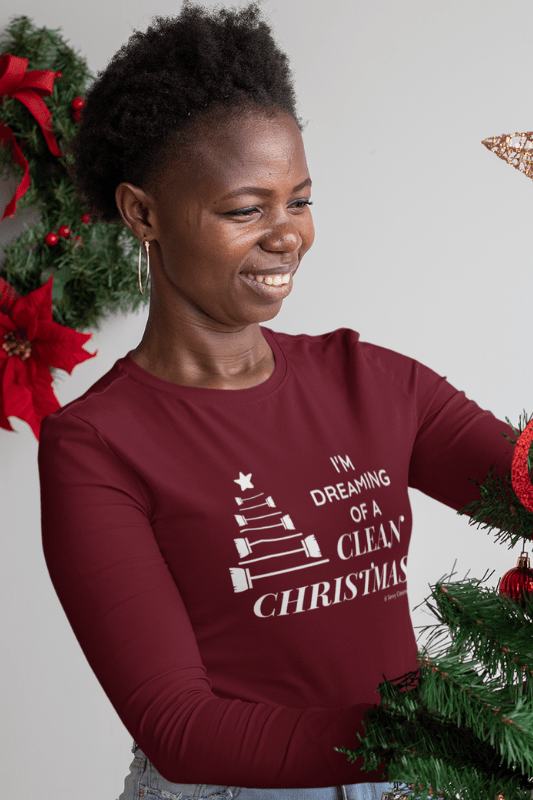I Am Dreaming of a Clean Christmas, Savvy Cleaner Funny Cleaning Shirts, Women's Flowy Long Sleeve