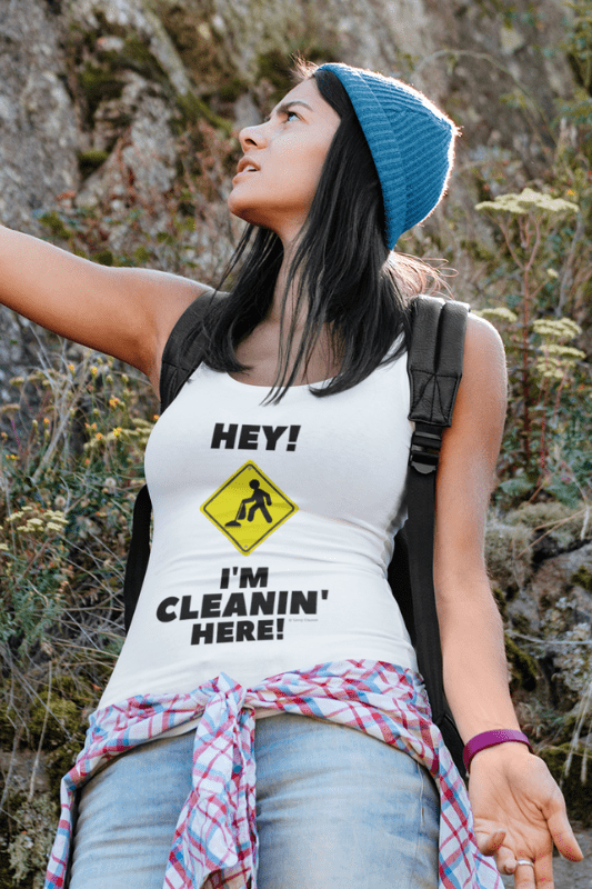 I'm Cleanin Here, Savvy Cleaner Funny Cleaning Shirts, Women's Fitted Tank Top