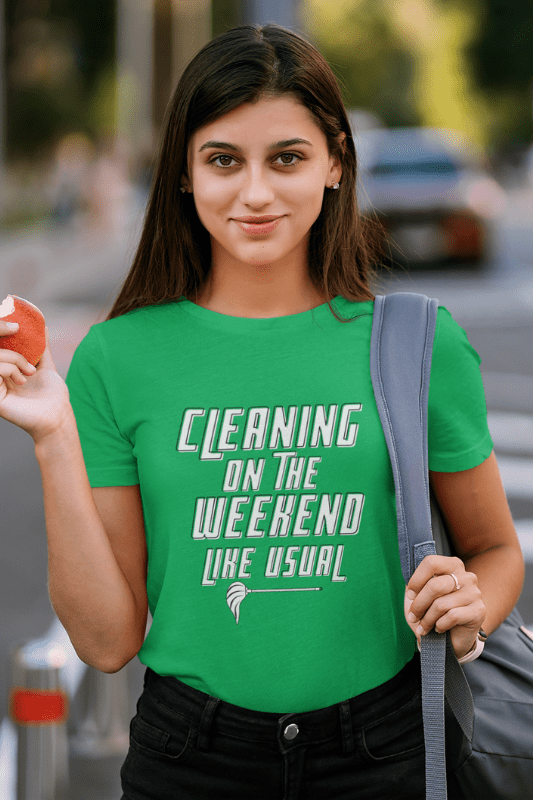 Cleaning On The Weekend Savvy Cleaner Funny Cleaning Shirts Women's Boyfriend T-Shirt