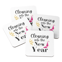 Cleaning into the New Year Savvy Cleaner Funny Cleaning Gifts coasters