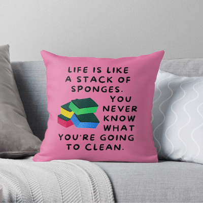 Stack Of Sponges Savvy Cleaner Funny Cleaning Gifts Throw Pillow
