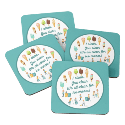 We All Clean for Ice Cream Savvy Cleaner Funny Cleaning Gifts coasters