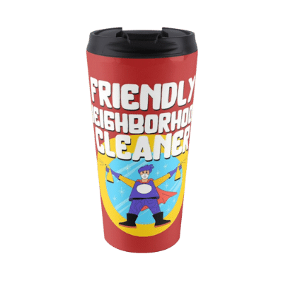 Friendly Neighborhood Cleaner Savvy Cleaner Funny Cleaning Gifts travel mug