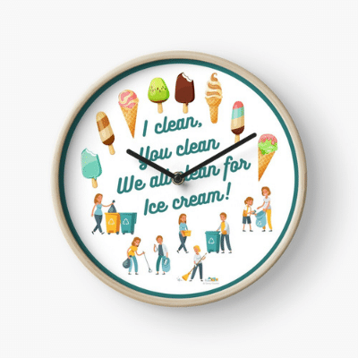 We All Clean for Ice Cream Savvy Cleaner Funny Cleaning Gifts Clock