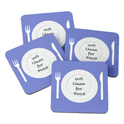 Will Clean for Food Savvy Cleaner Funny Cleaning Gifts Coasters
