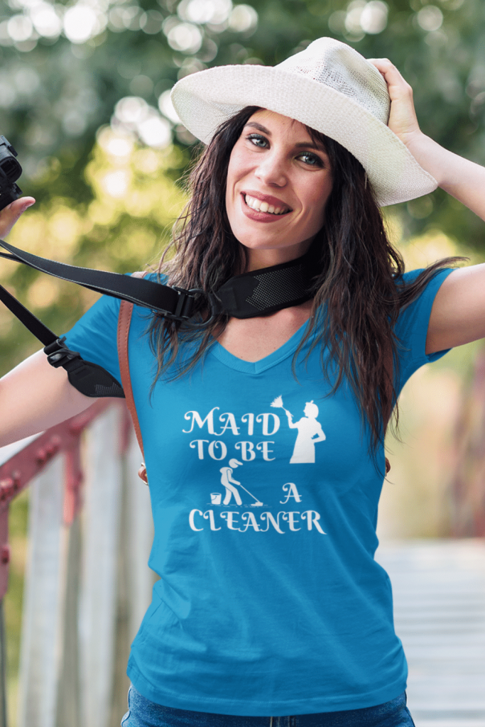 Maid to be a Cleaner Savvy Cleaner Funny Cleaning Shirts Women's Standard V-Neck T-Shirt