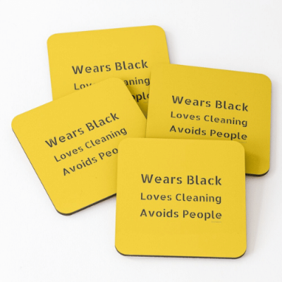 Wears Black Loves Cleaning Savvy Cleaner Funny Cleaning Gifts Coasters