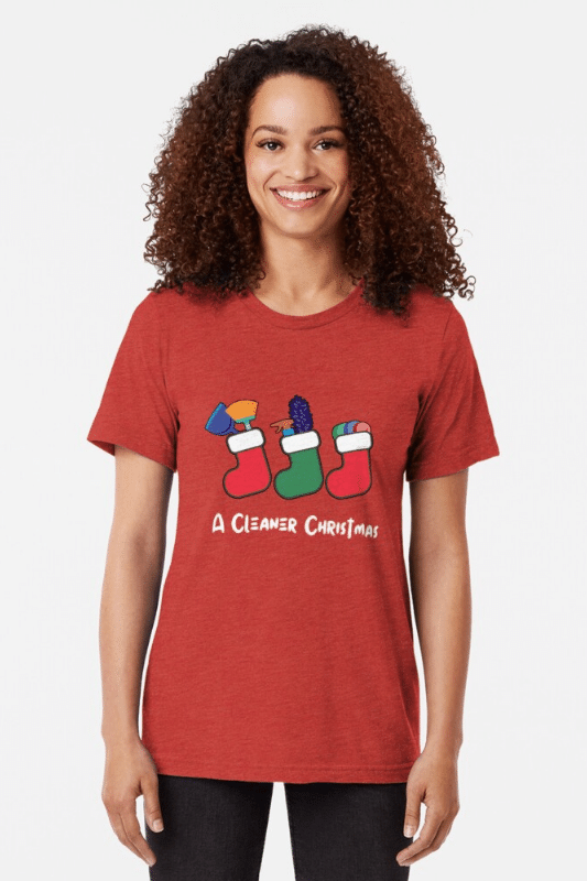 A Cleaner Christmas Savvy Cleaner Funny Cleaning Shirts Tri-Blend Tee
