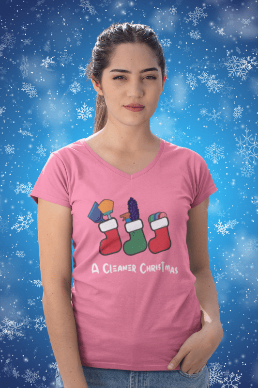 A Cleaner Christmas Savvy Cleaner Funny Cleaning Shirts Woman's Classic V-Neck T-Shirt