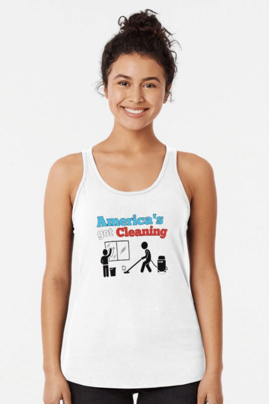 America's Got Cleaning Savvy Cleaner Funny Cleaning Shirts Racerback Tank Top