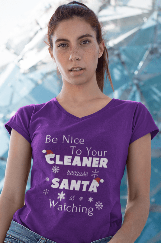 Be Nice to Your Cleaner Savvy Cleaner Funny Cleaning Shirts Women's Premium V-Neck T-Shirt