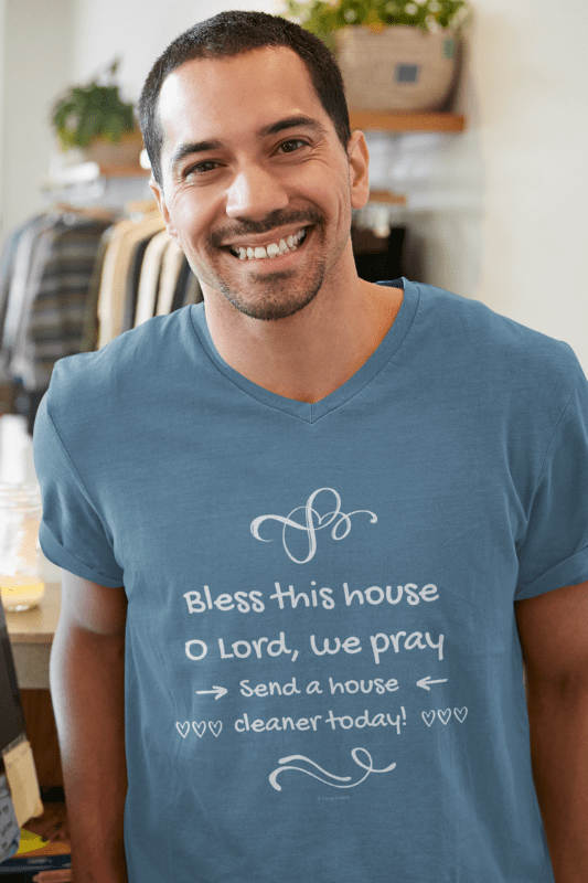 Bless This House Savvy Cleaner Funny Cleaning Shirts Premium V-Neck T-Shirt