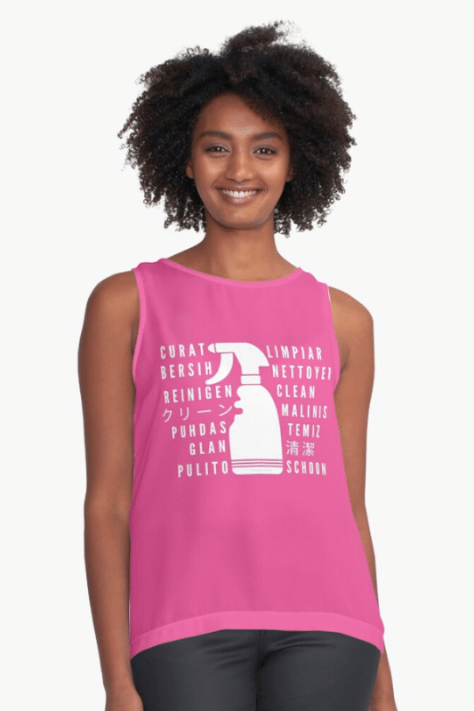 Clean in Every Language Savvy Cleaner Funny Cleaning Shirts Sleeveless Top