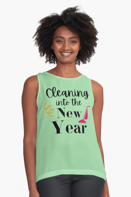 Cleaning Into the New Year Savvy Cleaner Funny Cleaning Shirts Sleeveless Top