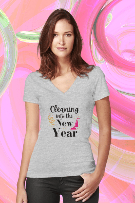 Cleaning Into the New Year Savvy Cleaner Funny Cleaning Shirts V-Neck Tee