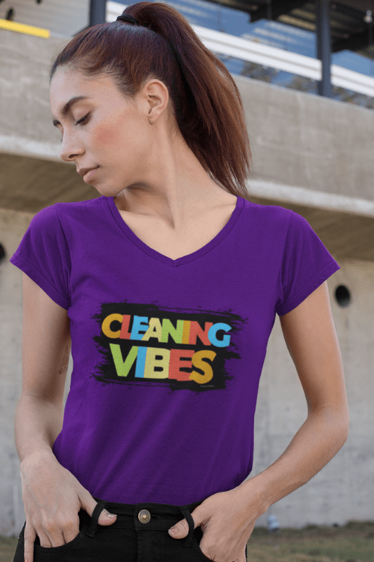 Cleaning Vibes Savvy Cleaner Funny Cleaning Shirts Women's Women's Premium V-Neck T-Shirt