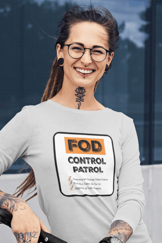 FOD Control Patrol, Savvy Cleaner Funny Cleaning Shirts, Women's Flowy Long Sleeve T-Shirt