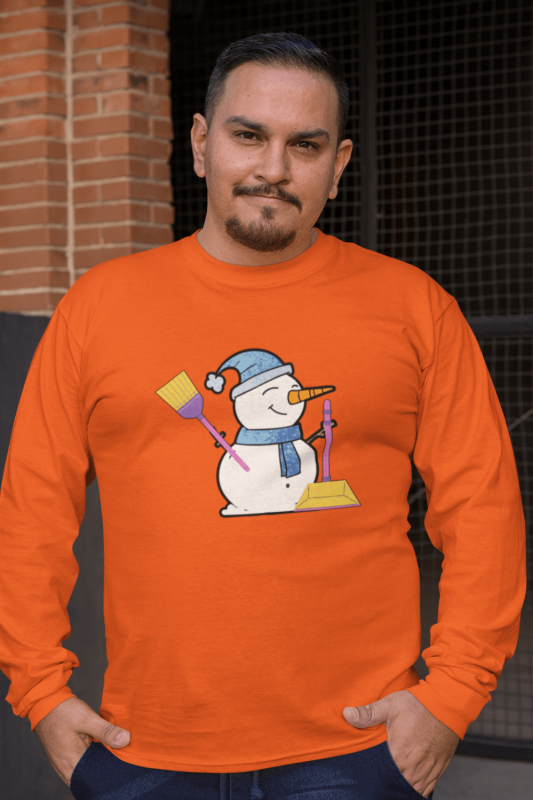 Janitor Snowman Savvy Cleaner Funny Cleaning Shirts Classic Long Sleeve Tee