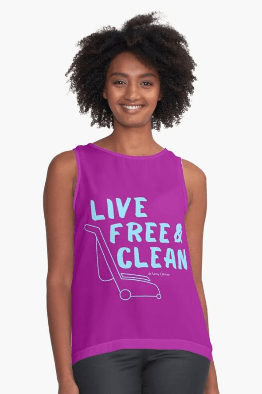 Live Free and Clean, Savvy Cleaner Funny Cleaning Shirts Sleeveless Top