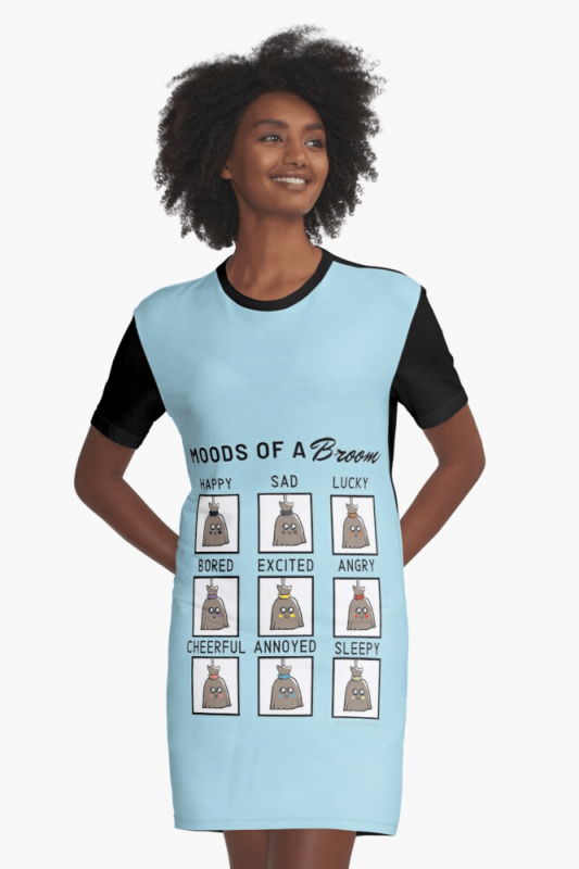 Moods of a Broom, Savvy Cleaner Funny Cleaning Shirts, Graphic T-dress