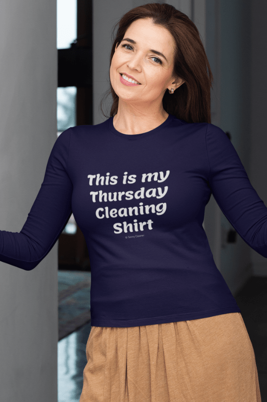 My Thursday Cleaning Shirt, Savvy Cleaner Funny Cleaning Shirts, Women's Flowy Long Sleeve T-Shirt
