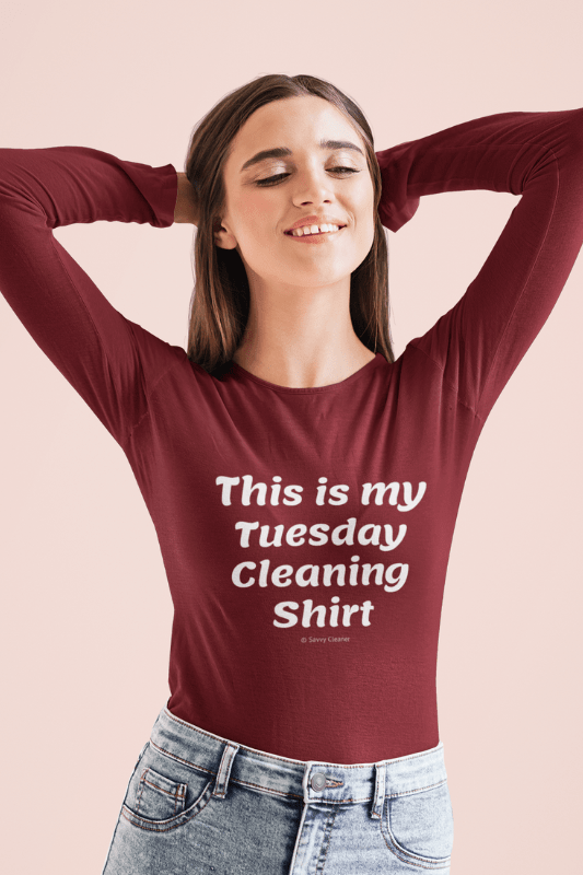 My Tuesday Cleaning Shirt, Savvy Cleaner Funny Cleaning Shirts, Women's Flowy Long Sleeve T-Shirt