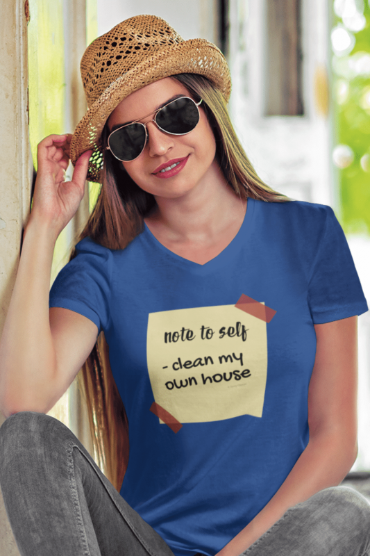 Note to Self Savvy Cleaner Funny Cleaning Shirts Women's Premium V-Neck Tee