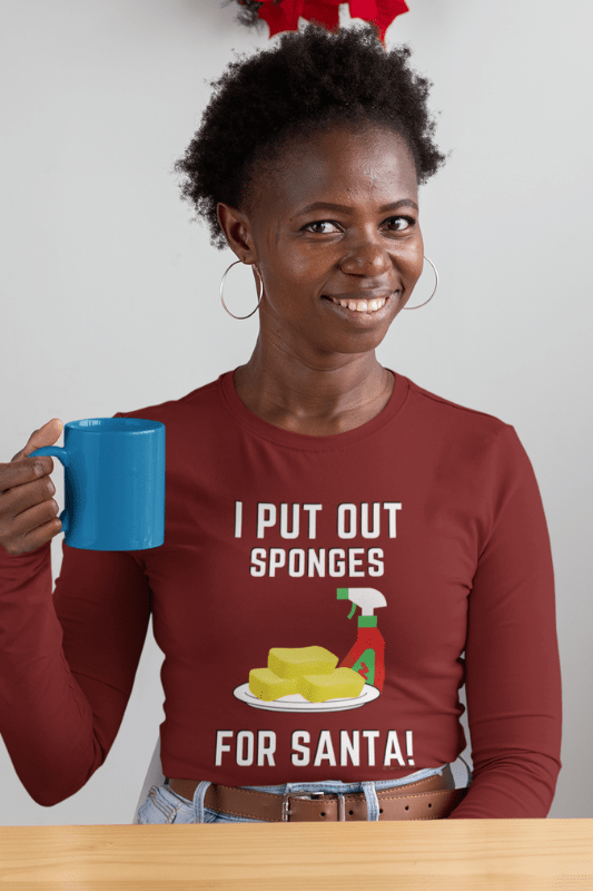 Sponges for Santa, Savvy Cleaner Funny Cleaning Shirts, Women's Flowy Long Sleeve T-Shirt