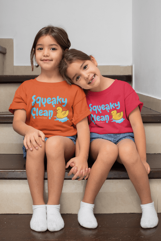 Squeaky Clean, Savvy Cleaner Kids T-Shirt, Two Girl on Steps