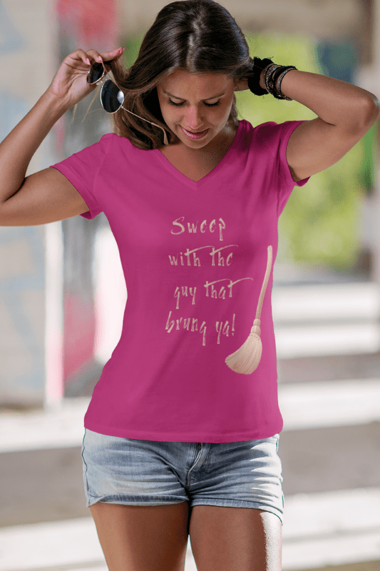 Sweep With The Guy Savvy Cleaner Funny Cleaning Shirts Women's Premium V-Neck T-Shirt