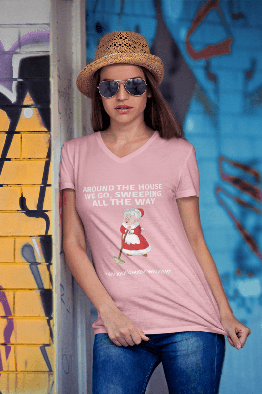 Sweeping All the Way, Savvy Cleaner Funny Cleaning Shirts, V-neck standard tee