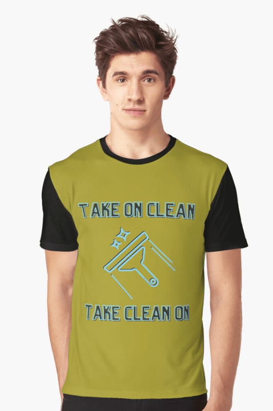 Take On Clean Savvy Cleaner Funny Cleaning Shirts Graphic Tee