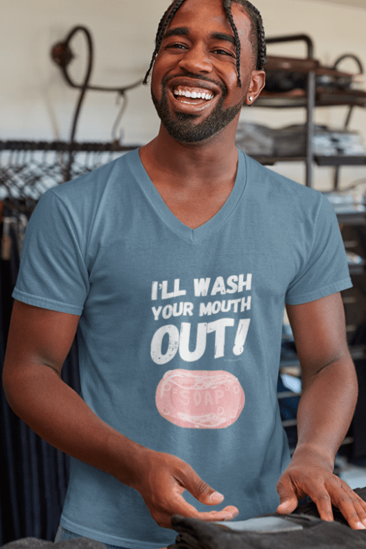 Wash Your Mouth Out Savvy Cleaner Funny Cleaning Shirt Premium V-Neck T-Shirt