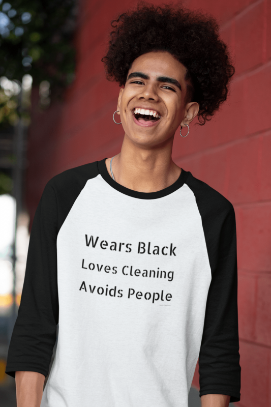 Wears Black Loves Cleaning Savvy Cleaner Funny Cleaning Shirts Raglan Baseball Tee