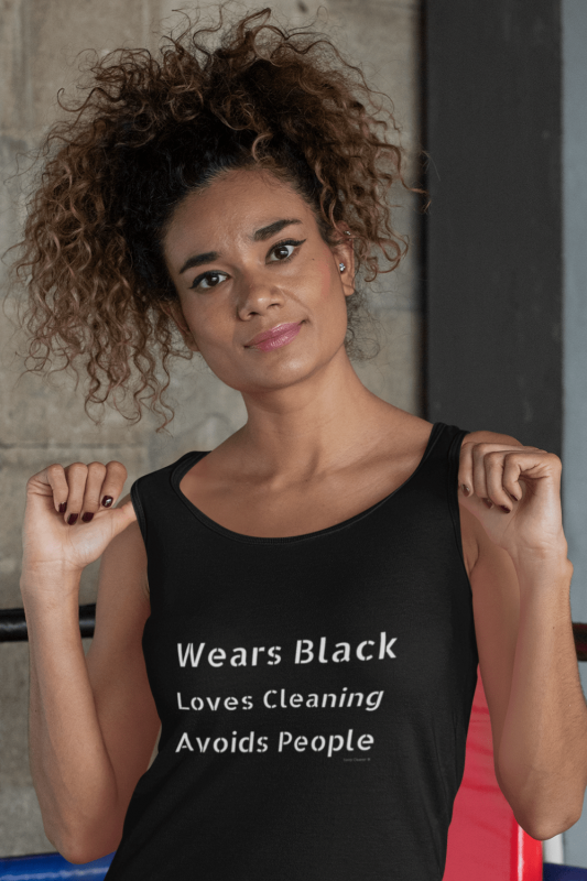 Wears Black Loves Cleaning Savvy Cleaner Funny Cleaning Shirts Tank Top