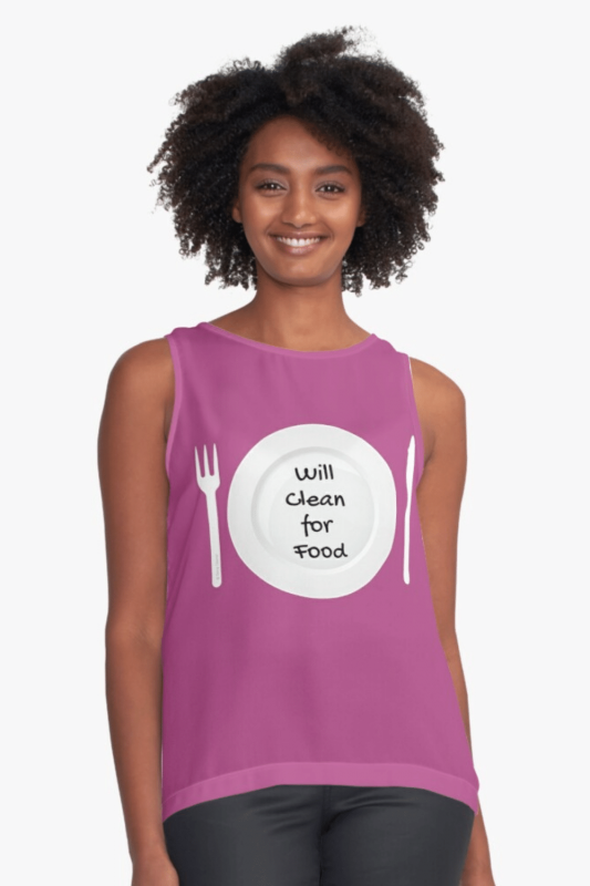 Will Clean For Food Savvy Cleaner Funny Cleaning Shirts Sleeveless Top